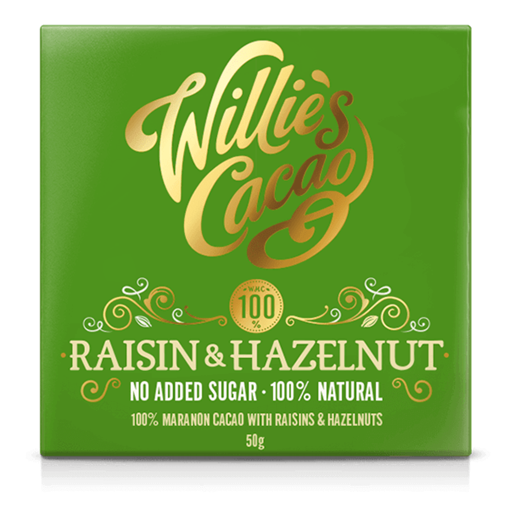 Willies Cacao - Raisin & Hazlnut 100% Cocoa Bar 50g